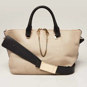 Chloe Grey/Black Leather Two-Tone Medium Baylee Tote Bag